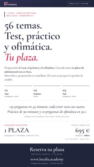 Curso online oposiciones Administrativo/a Ayuntamiento de Inca 2026