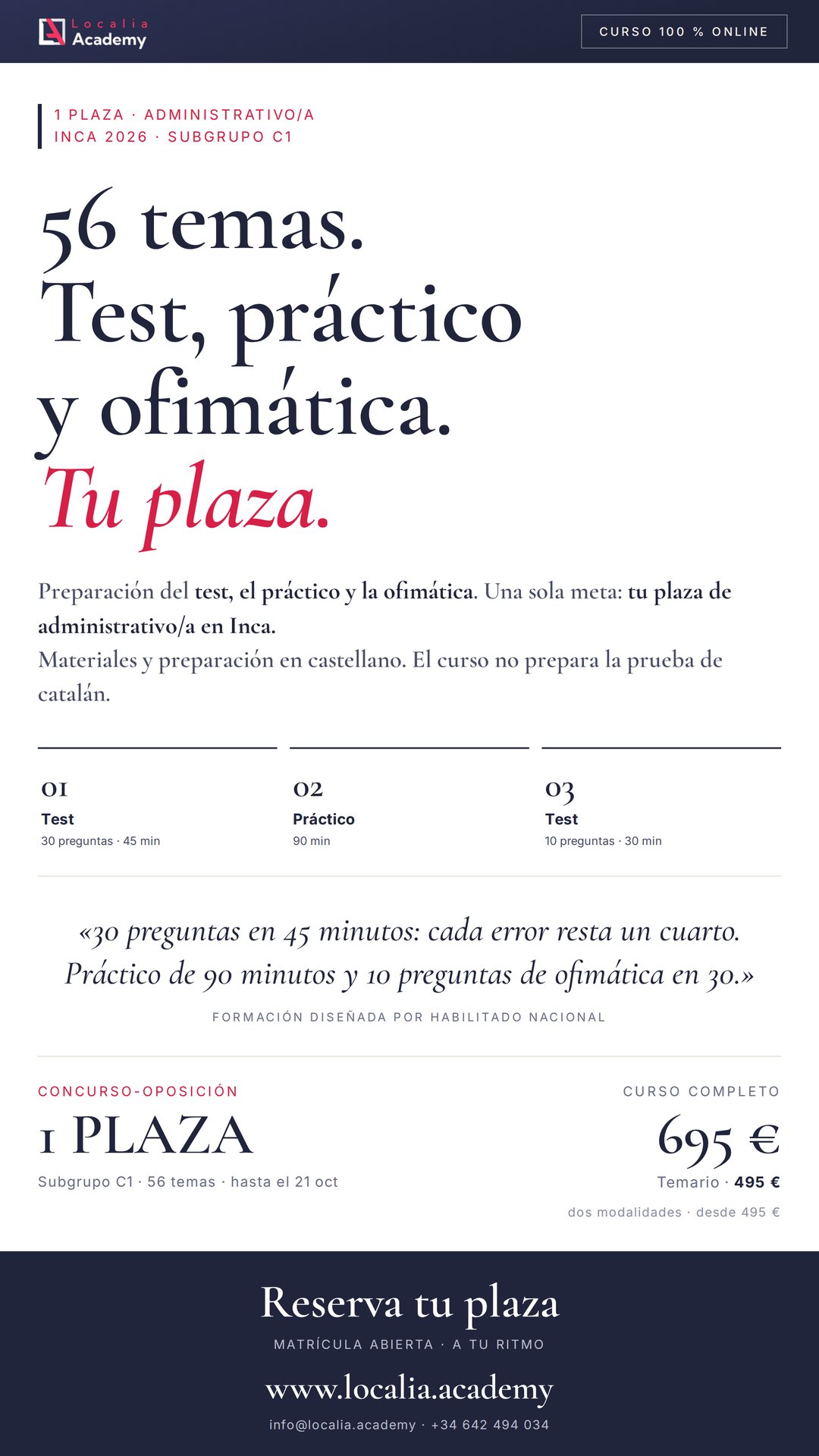 Curso online oposiciones Administrativo/a Ayuntamiento de Inca 2026