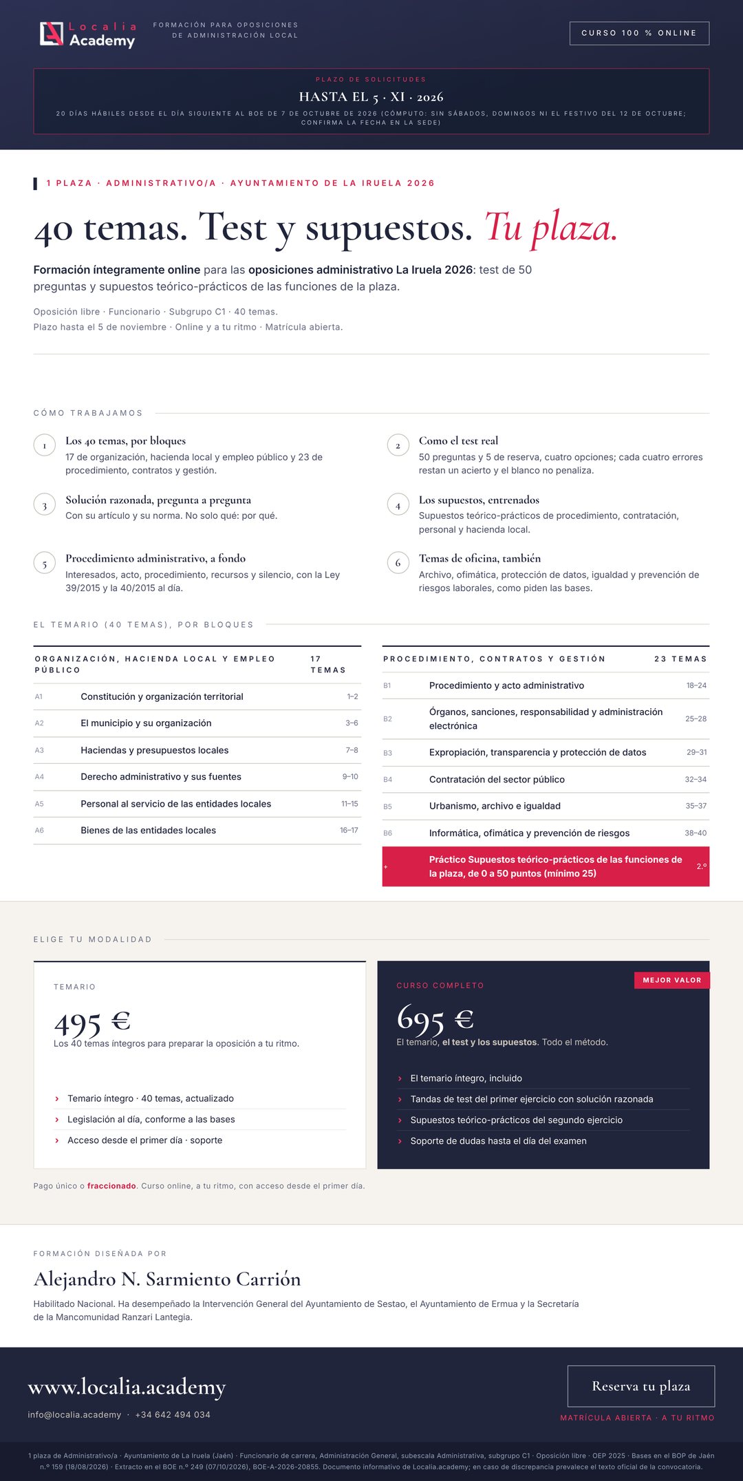 Curso online oposiciones Administrativo/a Ayuntamiento de La Iruela 2026