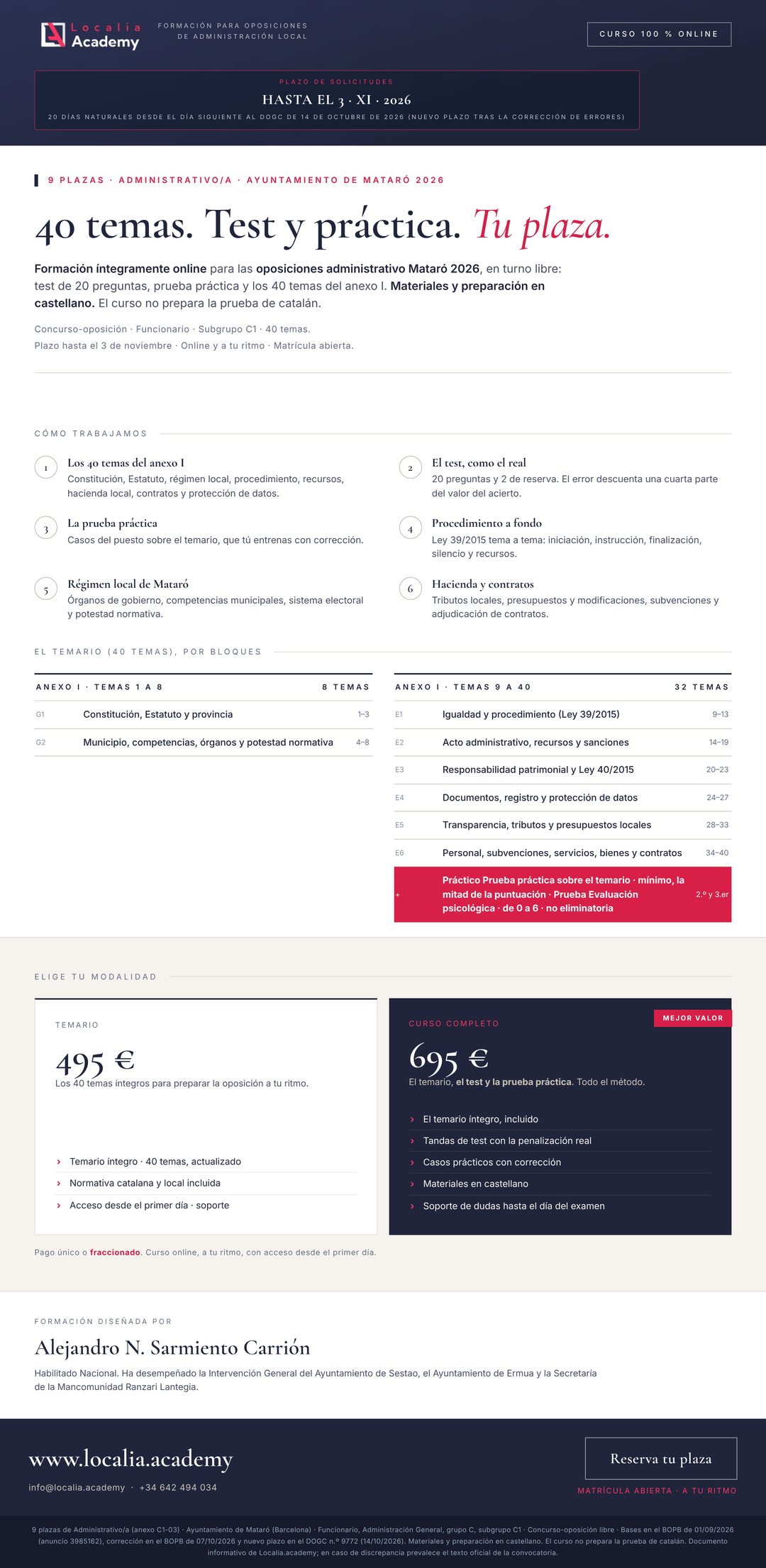 Curso online oposiciones Administrativo/a Ayuntamiento de Mataró 2026