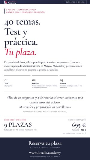 Curso online oposiciones Administrativo/a Ayuntamiento de Mataró 2026