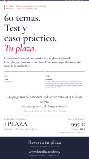 Curso online oposiciones Técnico/a medio de Cultura Ayuntamiento de Sabadell 2026