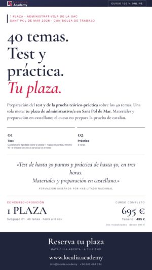 Curso online oposiciones Administrativo/a Ayuntamiento de Sant Pol de Mar 2026