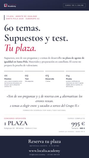 Curso online oposiciones Agente de Igualdad Ayuntamiento de Santa Pola 2026