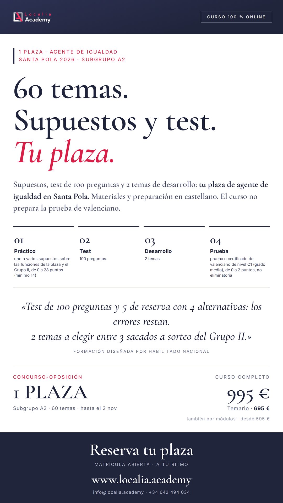 Curso online oposiciones Agente de Igualdad Ayuntamiento de Santa Pola 2026