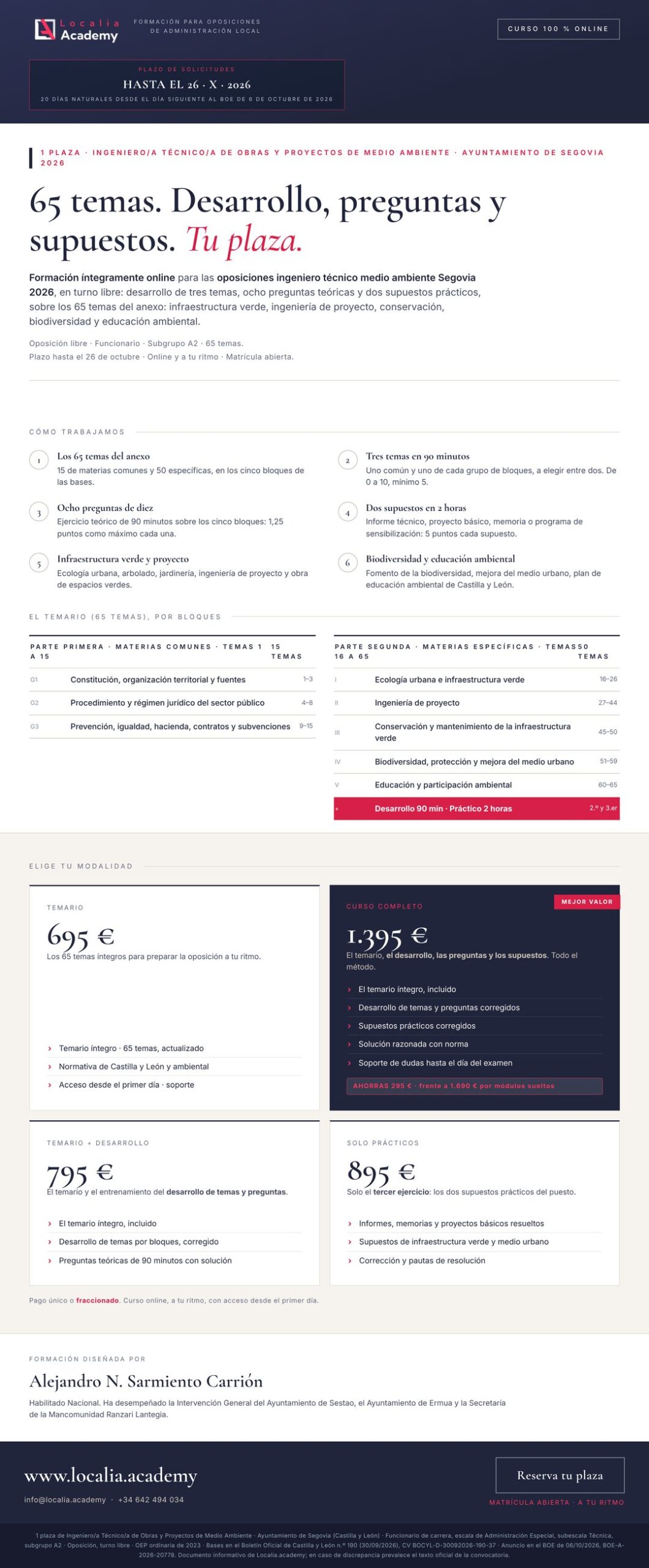Curso online oposiciones Ingeniero/a Técnico/a de Obras y Proyectos de Medio Ambiente Ayuntamiento de Segovia 2026