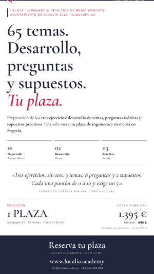 Curso online oposiciones Ingeniero/a Técnico/a de Obras y Proyectos de Medio Ambiente Ayuntamiento de Segovia 2026