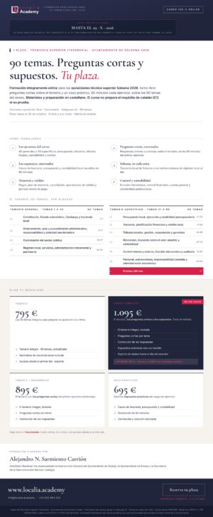 Curso online oposiciones Técnico/a superior (Tesorería) Ayuntamiento de Solsona 2026