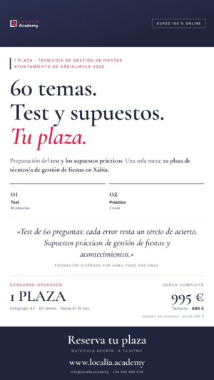 Curso online oposiciones Técnico/a de Gestión de Fiestas Ayuntamiento de Xàbia/Jávea 2026