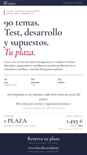 Curso online oposiciones Arquitecto/a superior Ayuntamiento de Xeraco 2026