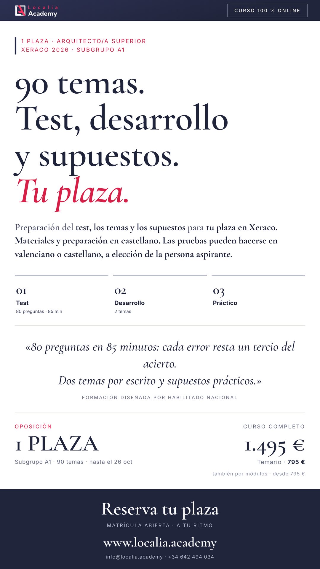 Curso online oposiciones Arquitecto/a superior Ayuntamiento de Xeraco 2026