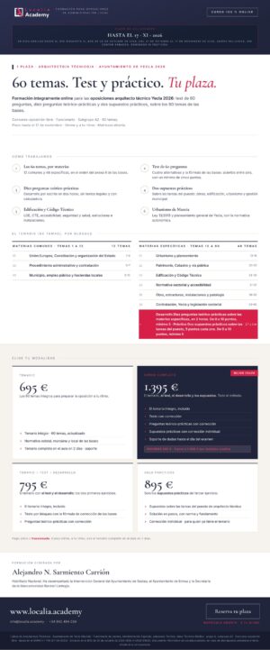 Curso online oposiciones Arquitecto/a Técnico/a Ayuntamiento de Yecla 2026