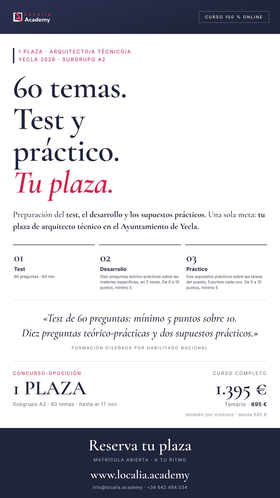 Curso online oposiciones Arquitecto/a Técnico/a Ayuntamiento de Yecla 2026